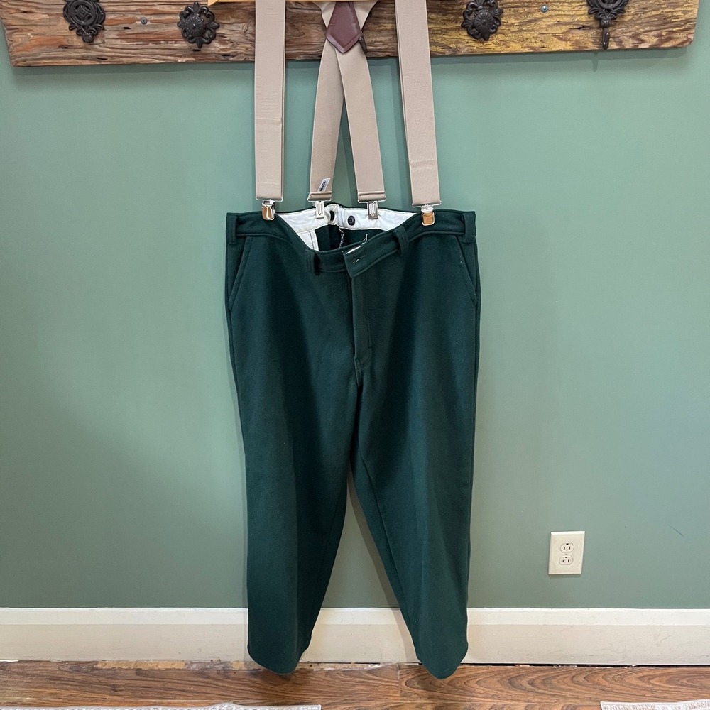 Big Bill 214 Green Wool Work Pants 46x29 with HoldUp Suspenders Made in Canada